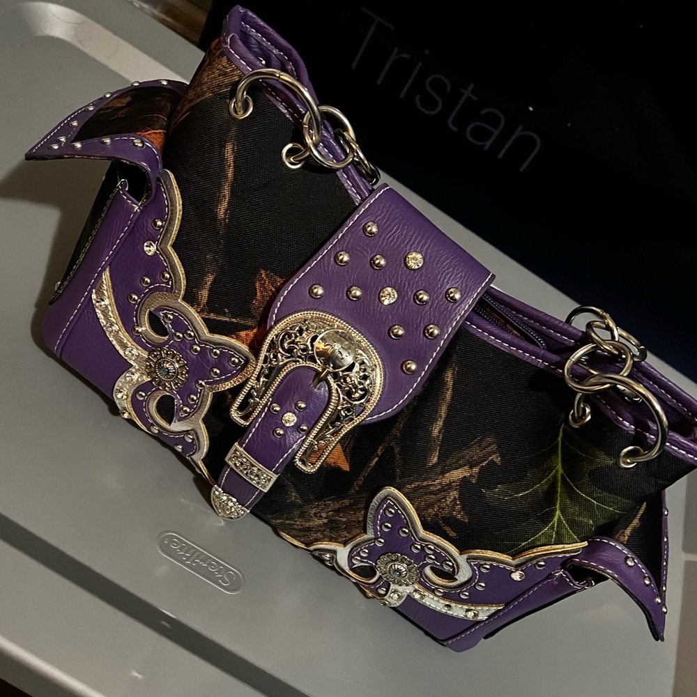 Purple camo purse